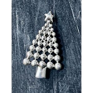 Vintage Silver Christmas Tree Pendant, Brooch, Ornament – Holiday Jewelry